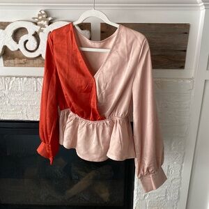 SHEIN Red and Pink Wrap Blouse